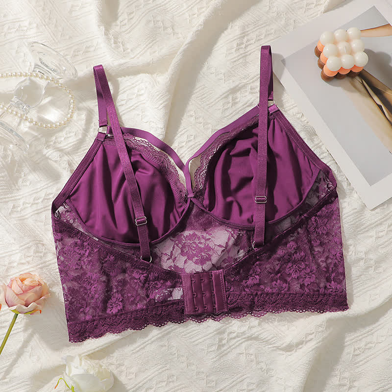 Purple Sexy Lace Chest Cross Wireless Bra