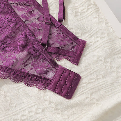 Purple Sexy Lace Chest Cross Wireless Bra