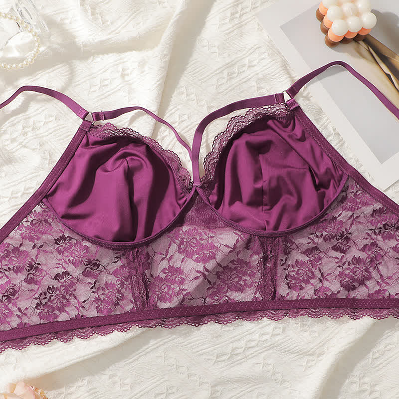 Purple Sexy Lace Chest Cross Wireless Bra