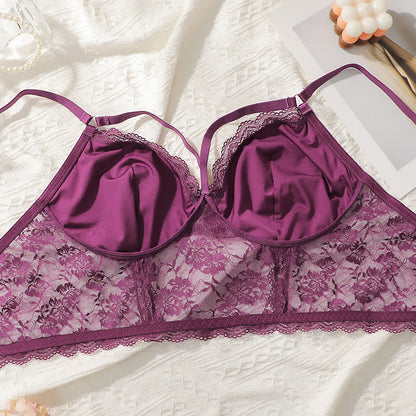 Purple Sexy Lace Chest Cross Wireless Bra
