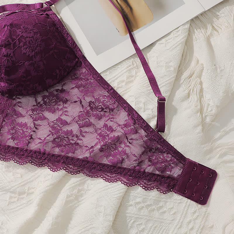 Purple Sexy Lace Chest Cross Wireless Bra