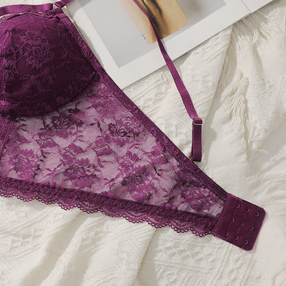Purple Sexy Lace Chest Cross Wireless Bra