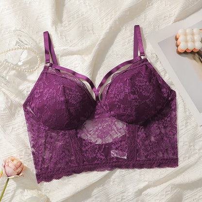 Purple Sexy Lace Chest Cross Wireless Bra