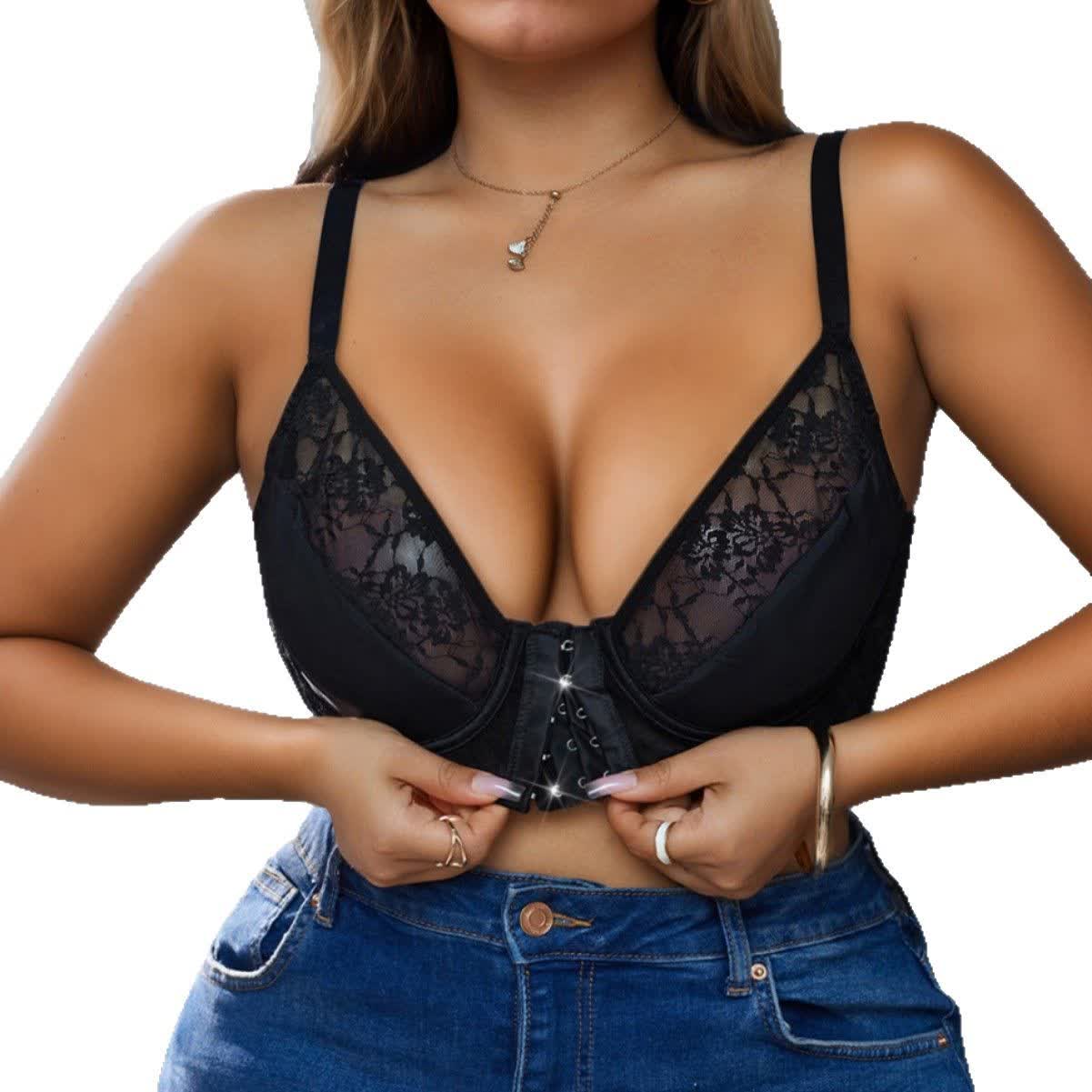 Front Closure Lace Push Up Underwire Bra