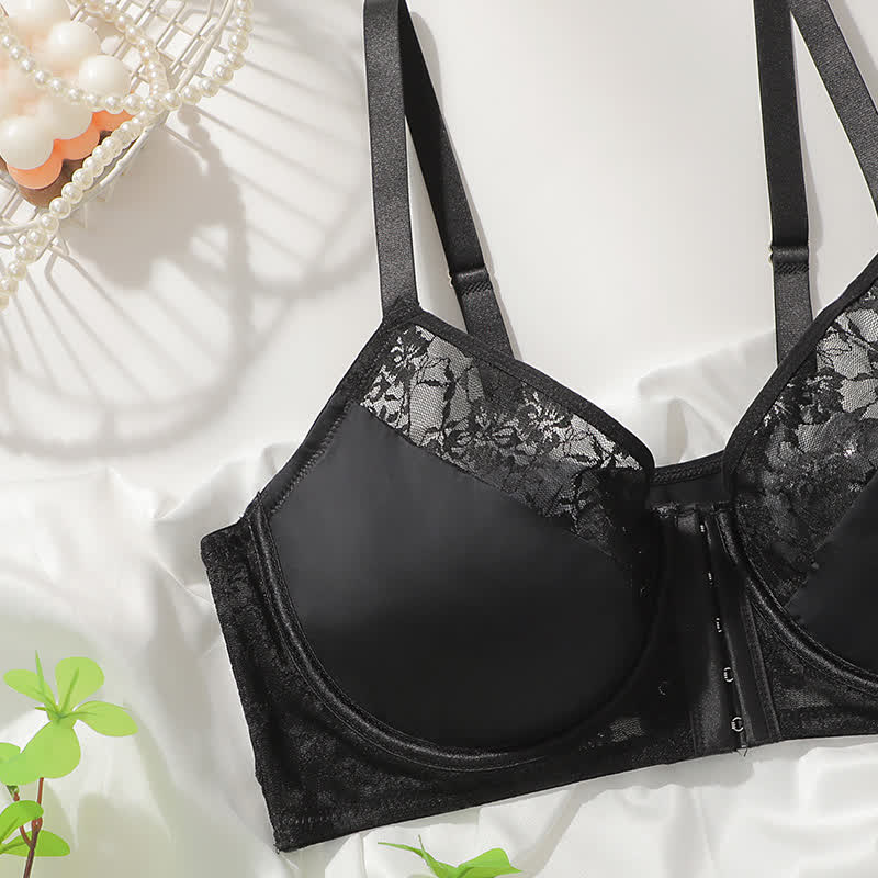 Front Closure Lace Push Up Underwire Bra