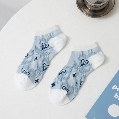 Blue Flowers Ankle Socks(5 Pairs)
