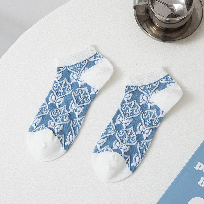 Blue Flowers Ankle Socks(5 Pairs)