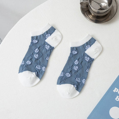 Blue Flowers Ankle Socks(5 Pairs)
