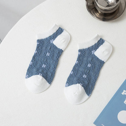 Blue Flowers Ankle Socks(5 Pairs)
