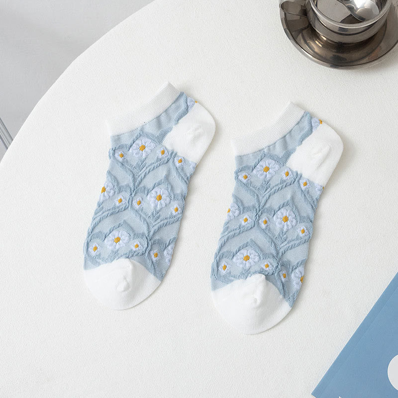 Blue Flowers Ankle Socks(5 Pairs)