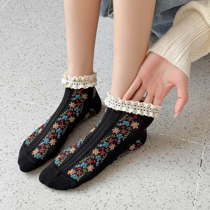 Retro Floral Ankle Socks(5 Pairs)
