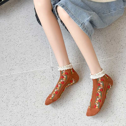 Retro Floral Ankle Socks(5 Pairs)