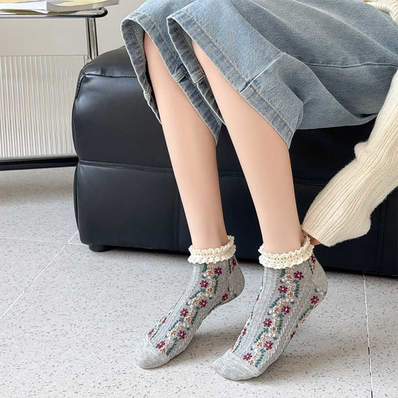 Retro Floral Ankle Socks(5 Pairs)