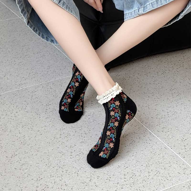 Retro Floral Ankle Socks(5 Pairs)