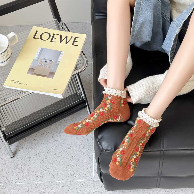 Retro Floral Ankle Socks(5 Pairs)