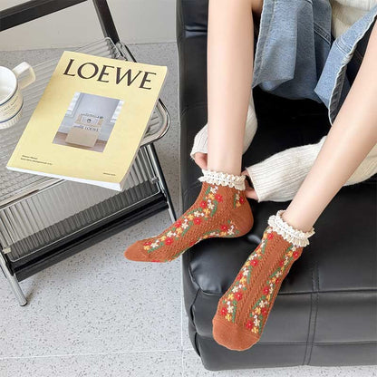 Retro Floral Ankle Socks(5 Pairs)