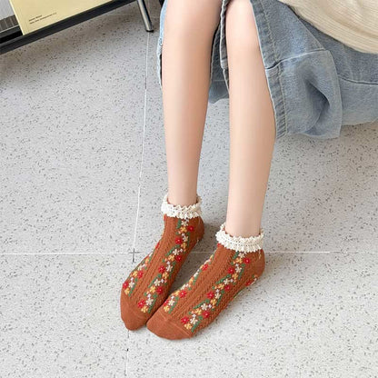 Retro Floral Ankle Socks(5 Pairs)