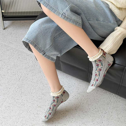 Retro Floral Ankle Socks(5 Pairs)