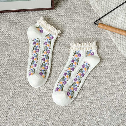Retro Floral Ankle Socks(5 Pairs)
