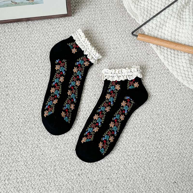 Retro Floral Ankle Socks(5 Pairs)
