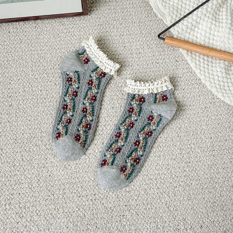 Retro Floral Ankle Socks(5 Pairs)