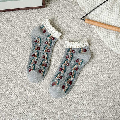 Retro Floral Ankle Socks(5 Pairs)