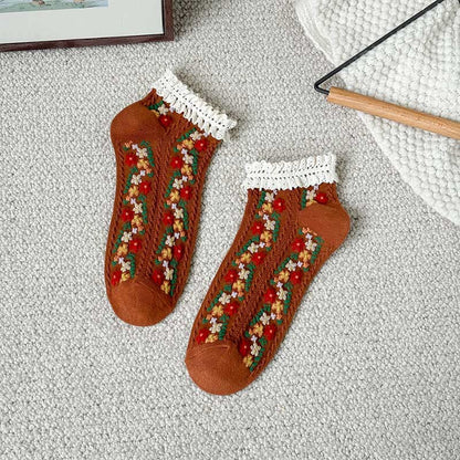 Retro Floral Ankle Socks(5 Pairs)