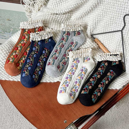 Retro Floral Ankle Socks(5 Pairs)