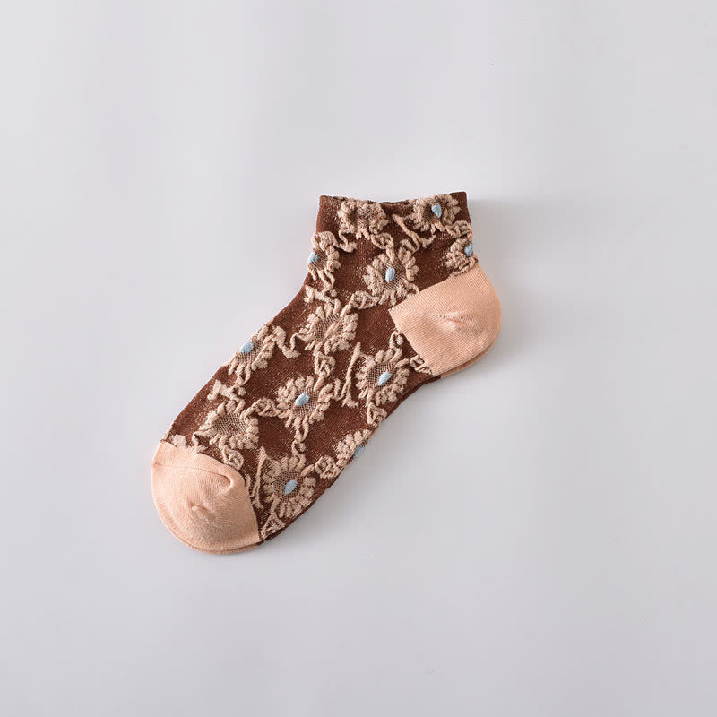 Elegant Flowers Ankle Socks(5 Pairs)