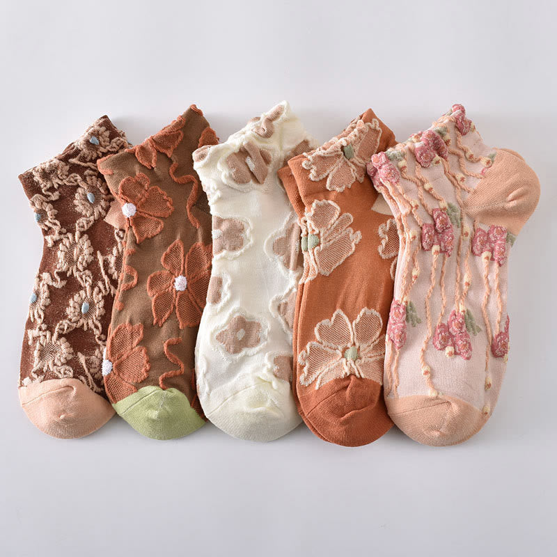Elegant Flowers Ankle Socks(5 Pairs)
