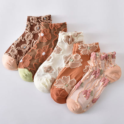 Elegant Flowers Ankle Socks(5 Pairs)