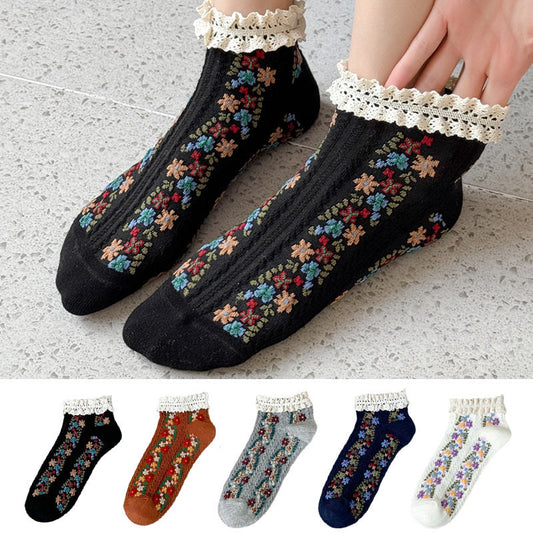 Retro Floral Ankle Socks(5 Pairs)