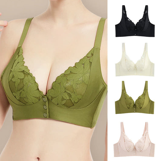 Lace Front Buckle Seamless Wireless Bra