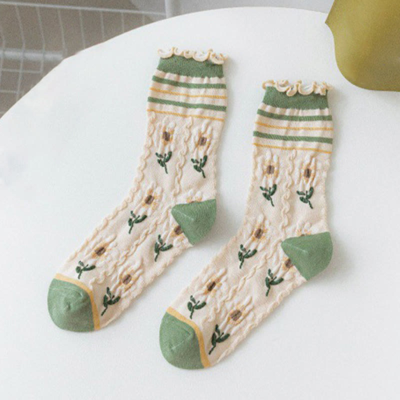 Forest Flower Stamens Quarter Socks(5 Pairs)