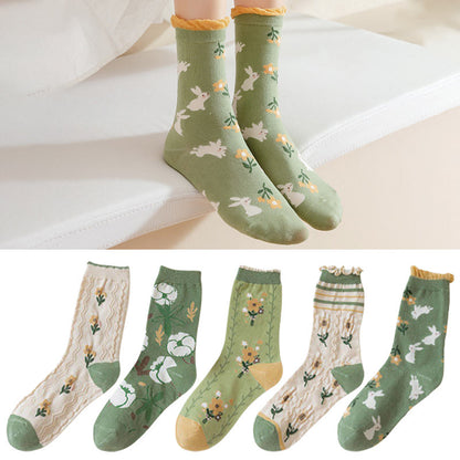Forest Flower Stamens Quarter Socks(5 Pairs)