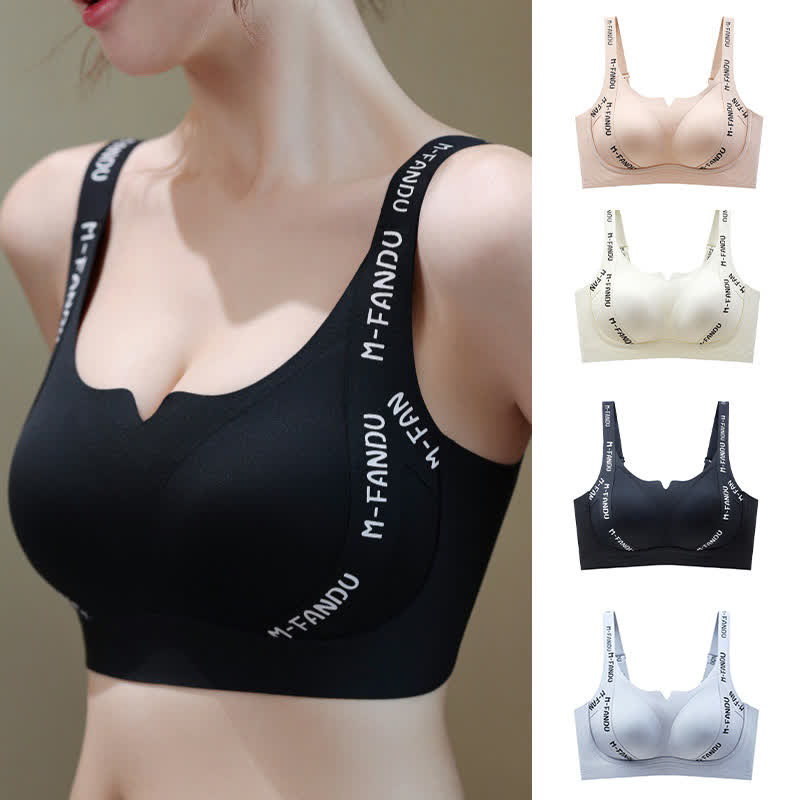 Plus Size Lightweight Letter-Print Push-Up Wireless Bra