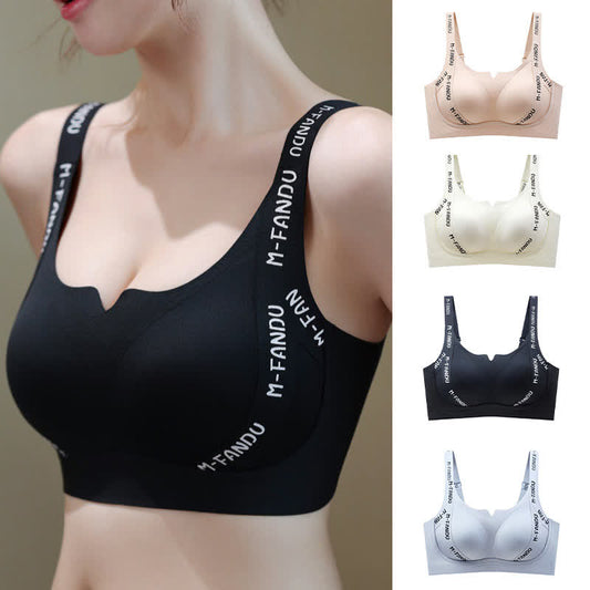 Plus Size Lightweight Letter-Print Push-Up Wireless Bra