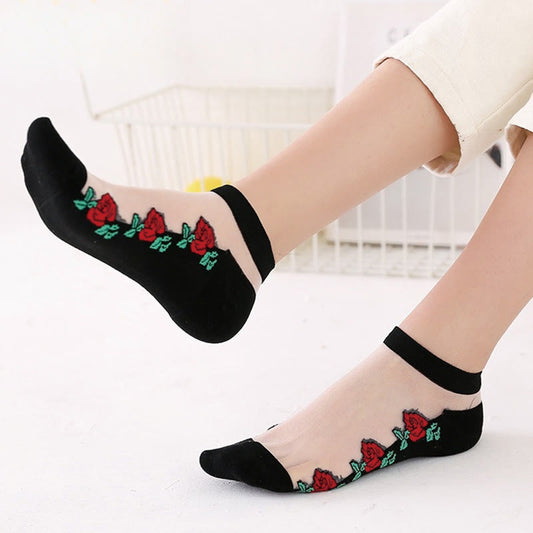 Breathable Red Rose Ankle Socks(5 Pairs)