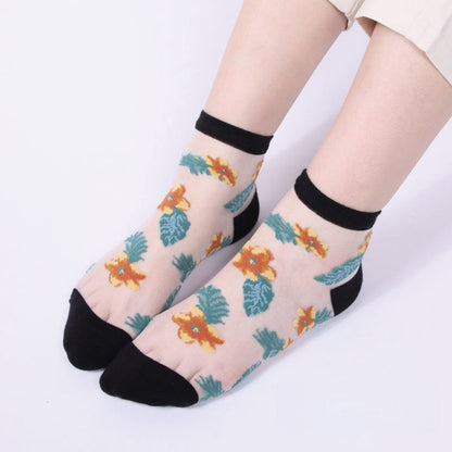 Retro Flowers Ankle Socks(6 Pairs)
