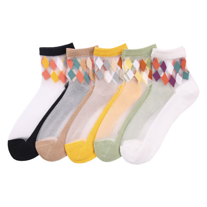 Stylish Rhombus Ankle Socks(5 Pairs)