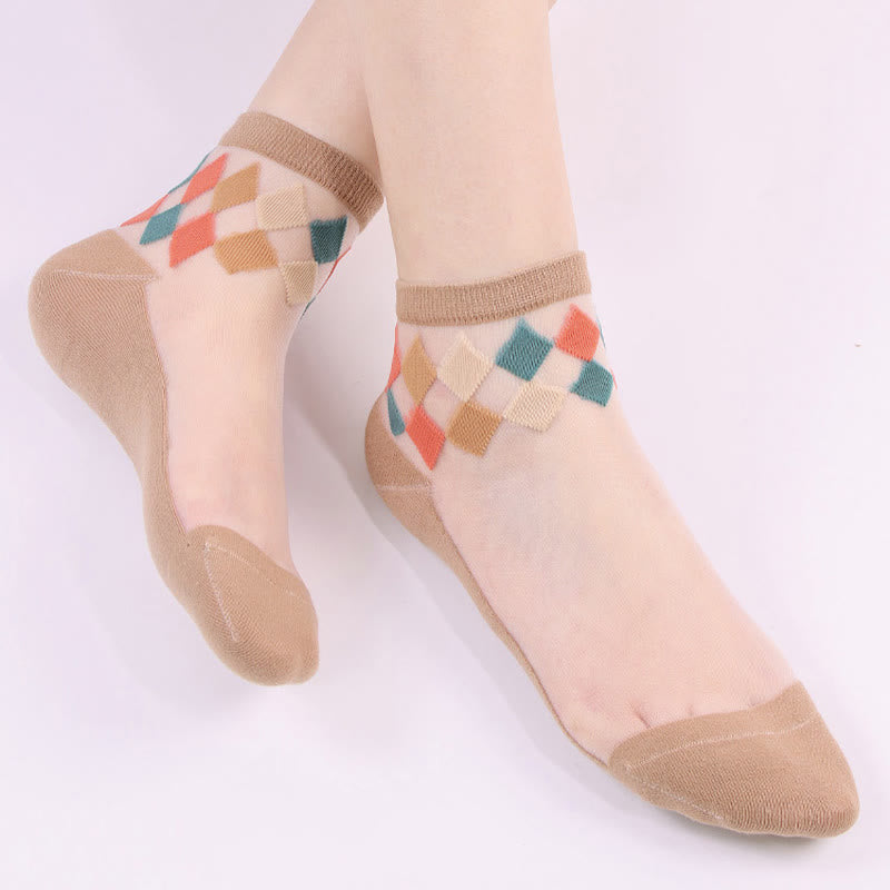 Stylish Rhombus Ankle Socks(5 Pairs)