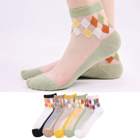 Stylish Rhombus Ankle Socks(5 Pairs)