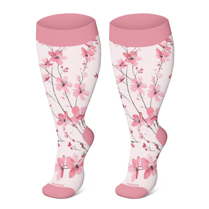 2XL-4XL Plus Size Harmonious Flowers Compression Socks - Dark Pink - 4XL - image 11