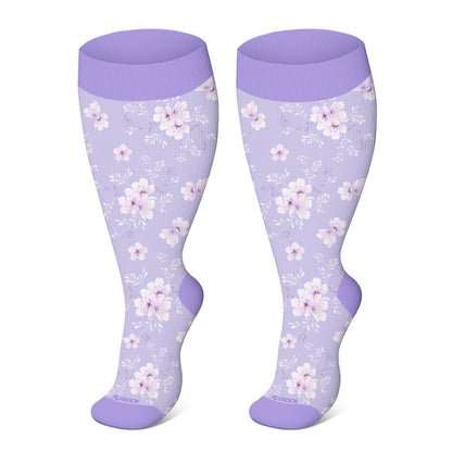 2XL-4XL Plus Size Harmonious Flowers Compression Socks - Dark Purple - 4XL - image 13