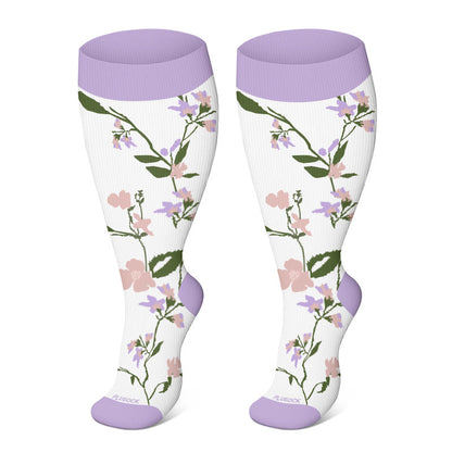 2XL-4XL Plus Size Harmonious Flowers Compression Socks - Light Purple - 4XL - image 6