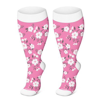 2XL-4XL Plus Size Harmonious Flowers Compression Socks - Pink - 4XL - image 2