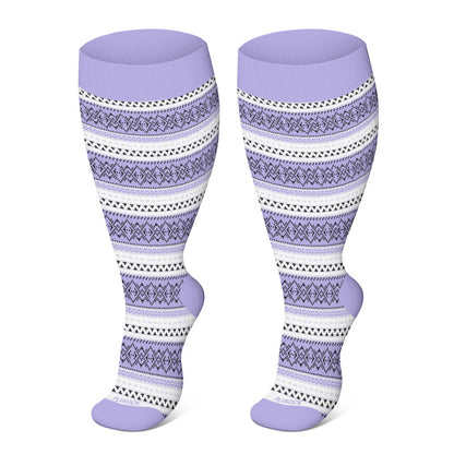 2XL-4XL Plus Size Harmonious Flowers Compression Socks - Purple - 4XL - image 5