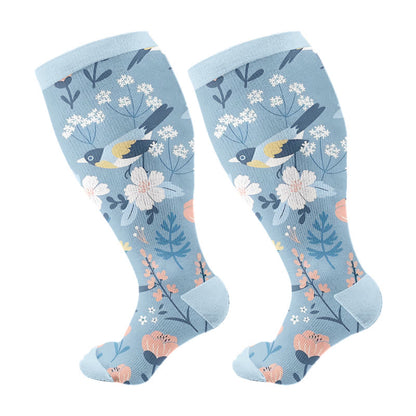 Plus Size Breezy Flower Bird Compression Socks(3 Pairs)