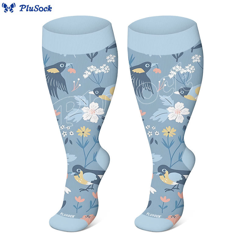 Plus Size Breezy Flower Bird Compression Socks(3 Pairs)