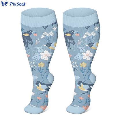 Plusock Plus Size Breezy Flower Bird Compression Socks - image 2
